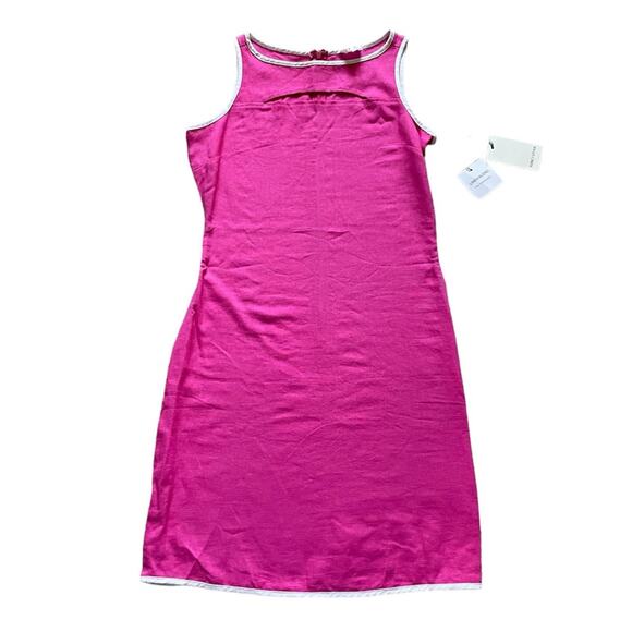 FORCYNTHIA Womens/Teen Pink Linen Dress Chest CutOut White Border Size XS Prep - Picture 1 of 5